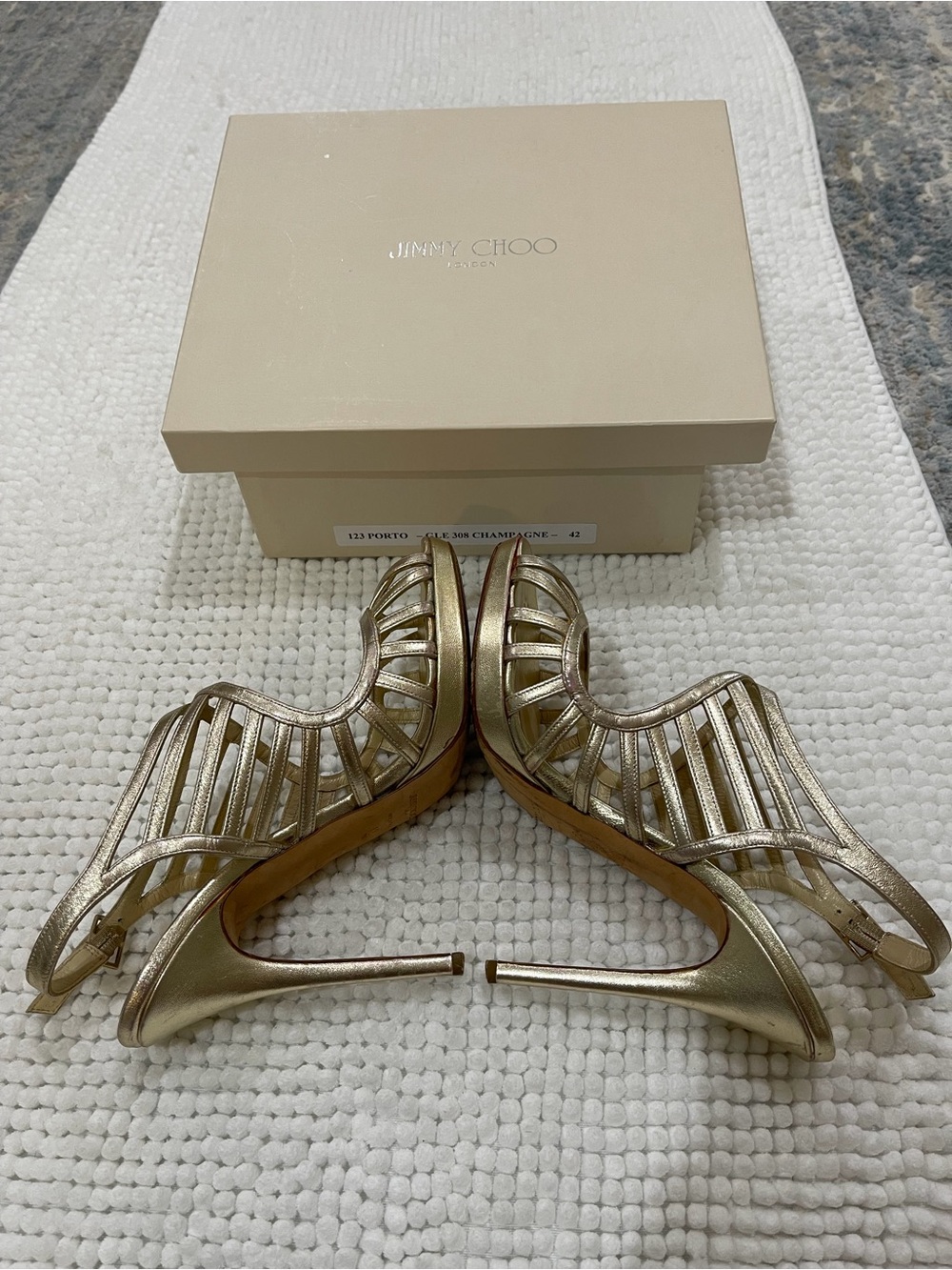 Jimmy Choo Metallic Champagne Strappy Slingback Heels - Picture 4 of 9